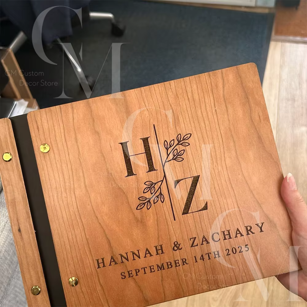 Livre d'or personnalisé en bois pour mariage, livre de signature avec initiales personnalisées, livr