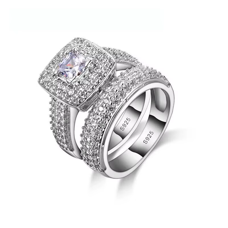 Bague de fiançailles couleur argent Sterling 925, bijoux romantiques à la mode, ensemble de lunette 