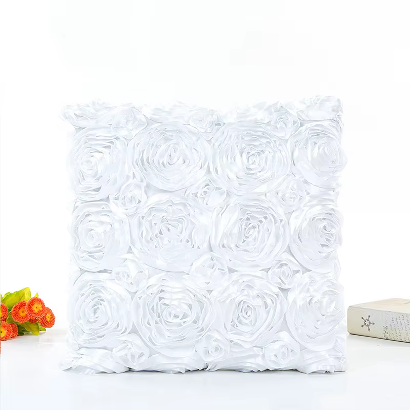 Lot de 2 housses de coussin décoratives 40x40 cm, motif rose 3D, douces, rouges, pour hôtel, idéales
