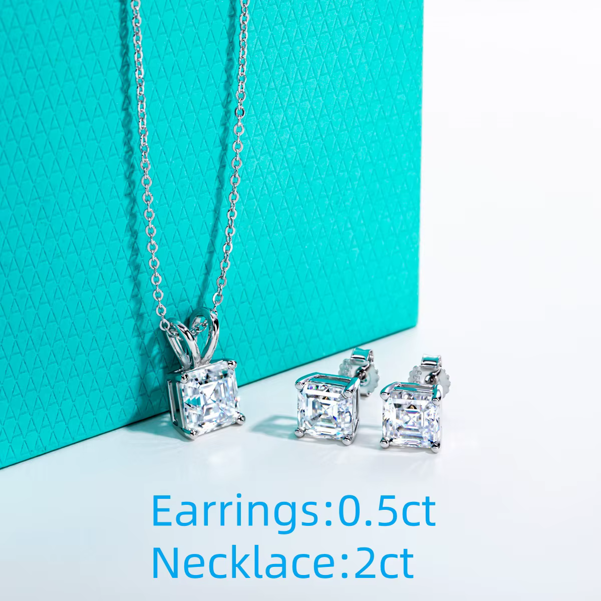 AnuJewel 2-5ct Asscher Moissanite collier 0.5-3ct boucles d'oreilles 925 en argent Sterling 18k plaq