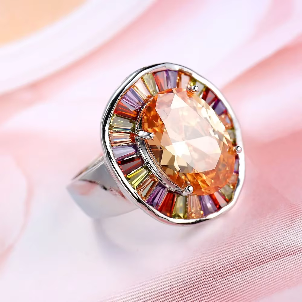 Bagues de mariée en argent Sterling 925, grand rond coloré, CZ, Champagne, Zircon cubique, bijoux po