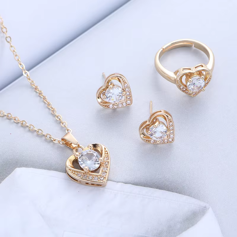 ENWinterR-Ensemble de bijoux délicats et brillants, pendentif coeur d'amour, collier JONecklace, bou