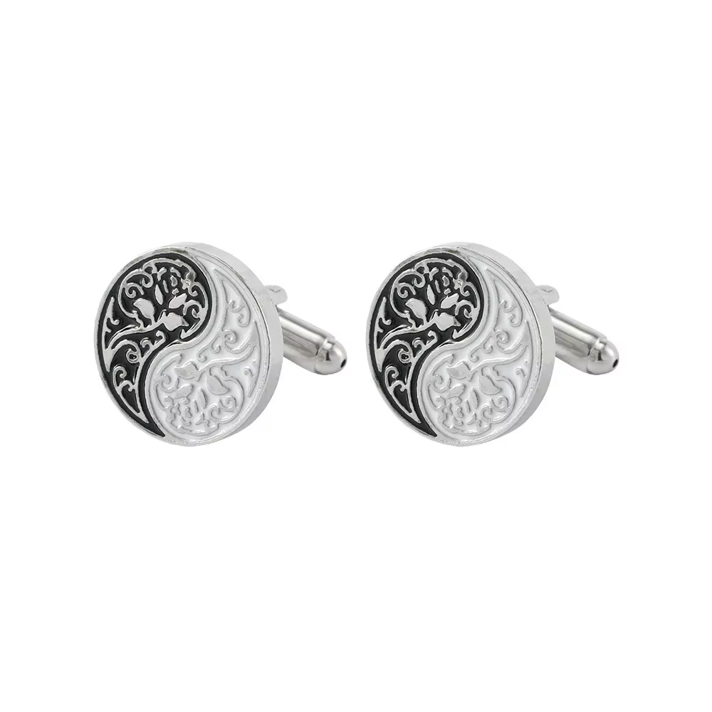 1 paire de boutons de manchette pour hommes, bijoux tendance Tai Chi, forme ronde, pour fête de mari