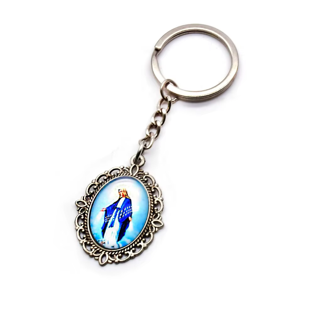 QIGO Vintage bijoux religieux miraculeux Guadalupe porte-clés verre Fatima Chartlet porte-clés