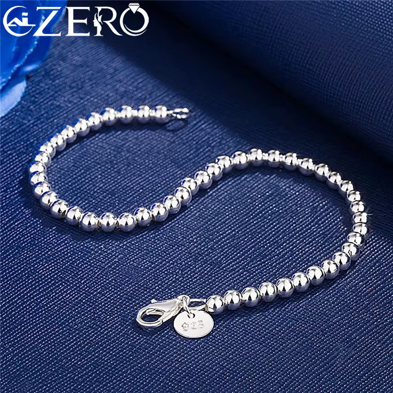 Breloque cadeaux de noël, Bracelet en argent Sterling 925, chaîne de perles de 4MM pour femmes, marq