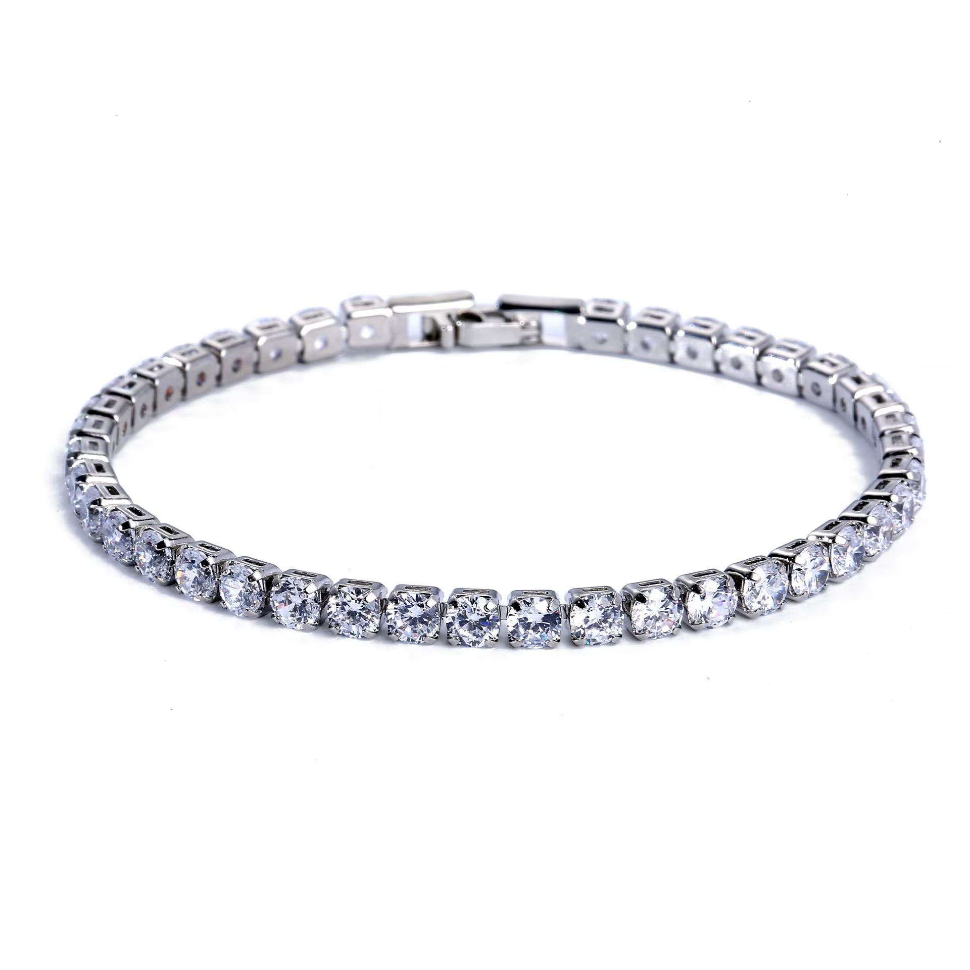 Bracelet de Tennis en zircone cubique de 4mm, chaîne glacée pour femmes et hommes, couleur argent, b