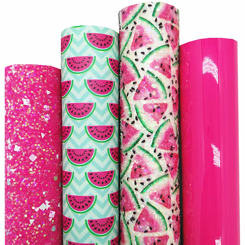 4PCS/SET Rose Chunky Glitter Leather Sheets Flowers Custom Glitter Fabric Rainbow Printed Leather Fo