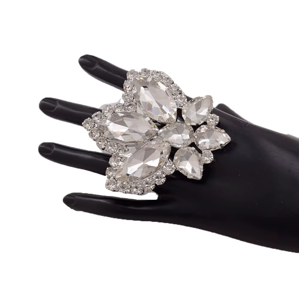 CuiEr-Bague Réglable en Clip AB pour Femme, Bijoux de Scène, Verre Strass, Grande Taille, Spectacle 