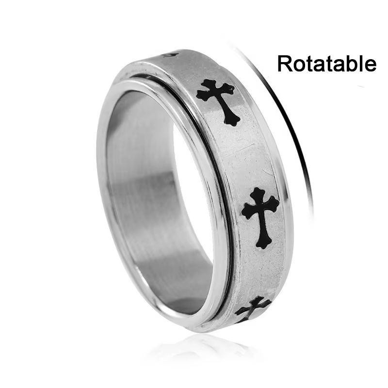 Bague croisée rotative en métal pour hommes et femmes, couleur argent, en acier inoxydable, Punk got