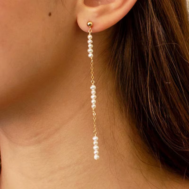 Boucles d'oreilles en perles naturelles, bijoux faits à la main en or 14K, style Boho Oorbellen Brin