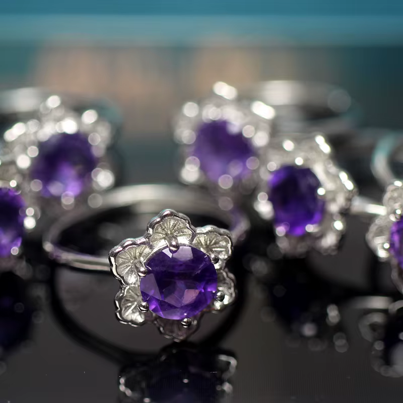 Bague ajustable en améthyste naturelle pour femme – Favorise la sagesse, la détoxification, les soin