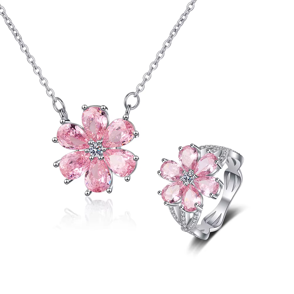 Bague de mariage à la mode pour femmes, pendentif fleur en cristal de Zircon rose, Bracelets, boucle