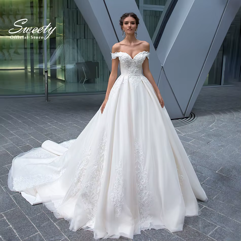 Robe de Mariée en Tulle Brodé avec Clip, Tenue en Satin avec Fermeture Éclair Personnalisée