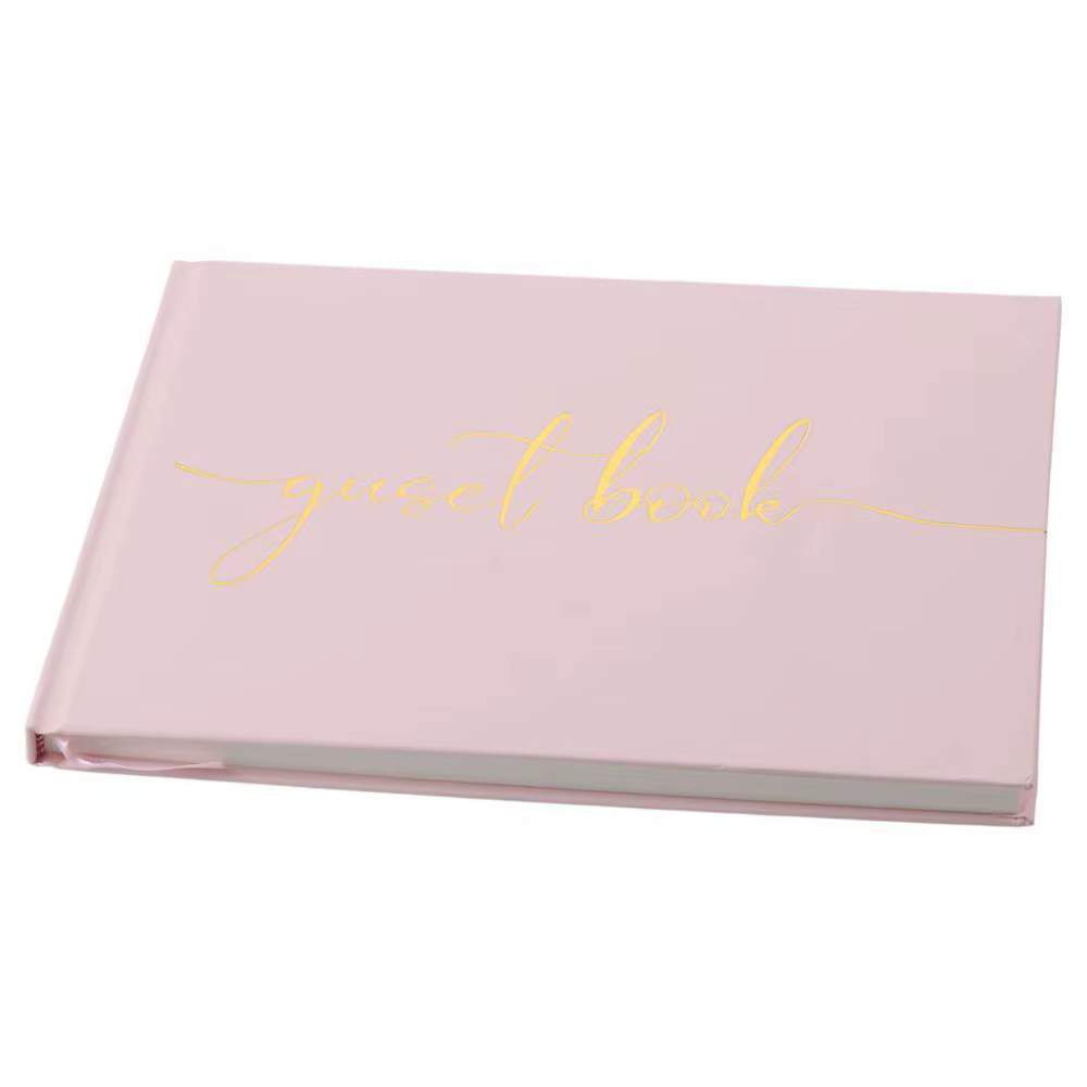 Livre d'Or de Mariage en Papier Délicat, Rose, Noir, Blanc, 24.3x18.4 cm, Enregistrement des Invités