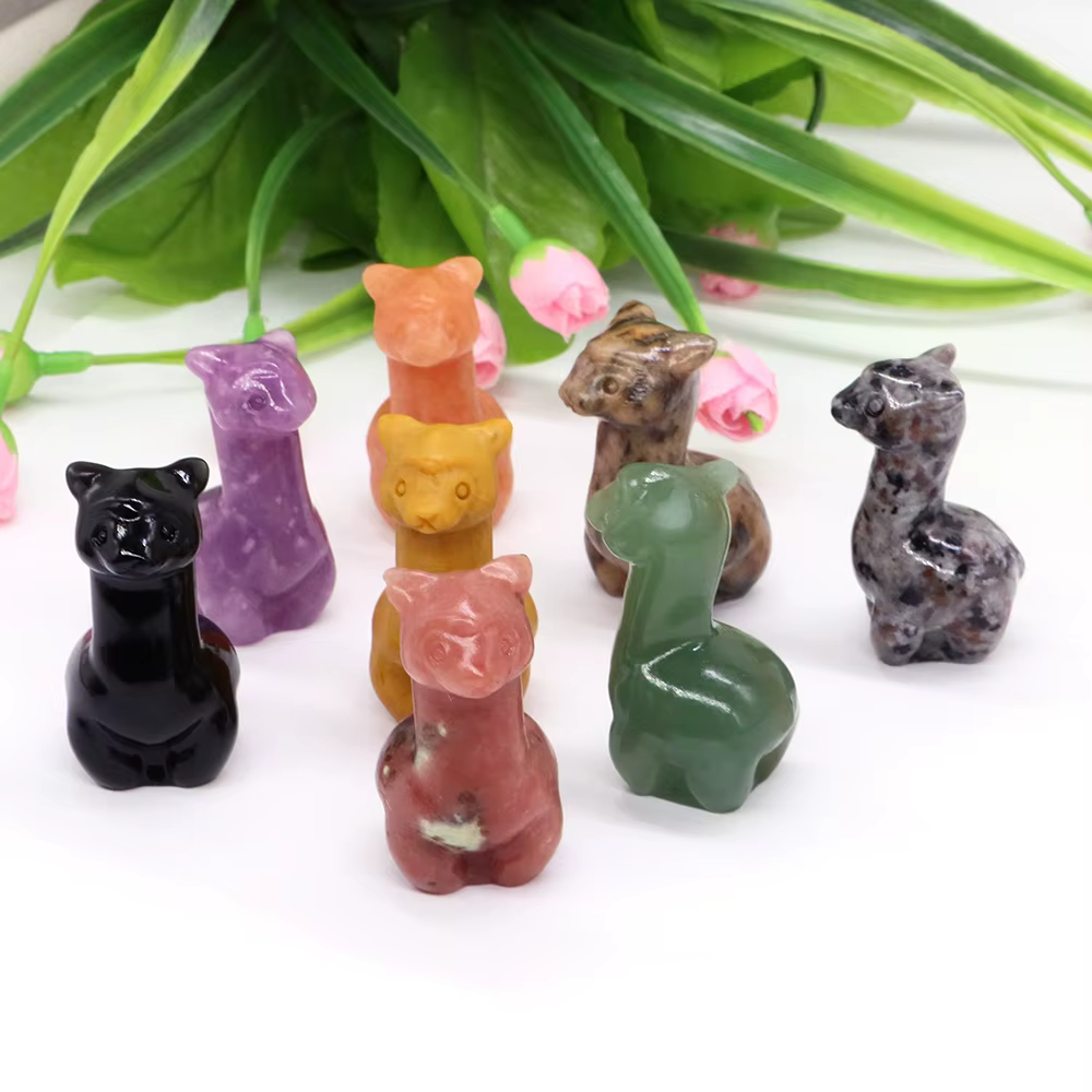 Bijoux en pierre précieuse sculptée en cristal naturel d'alpaga de 1.5 pouces pour femmes, cadeau d'