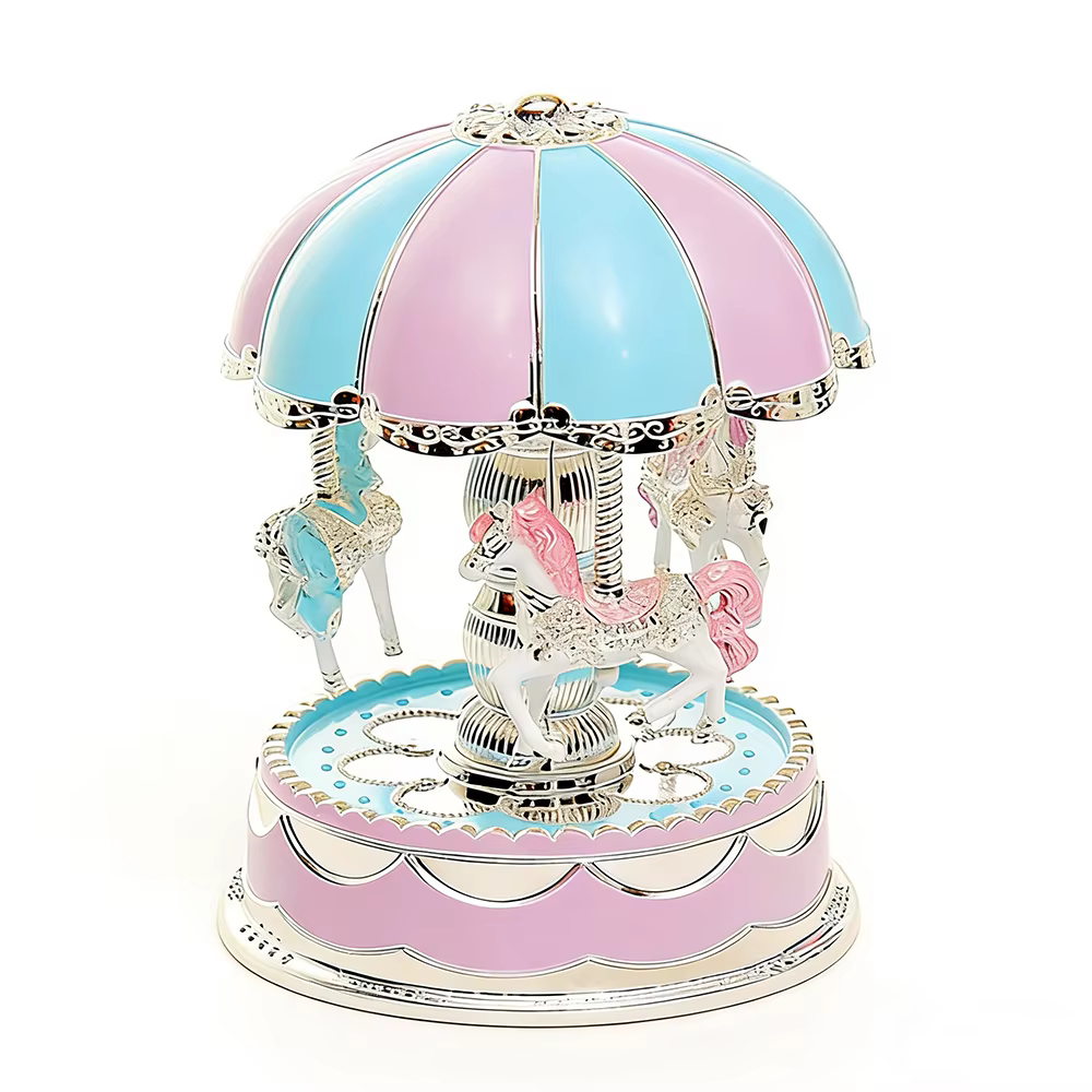 Boîte à musique de carrousel romantique et exquise, ornements de carrousel lumineux de dessin animé,