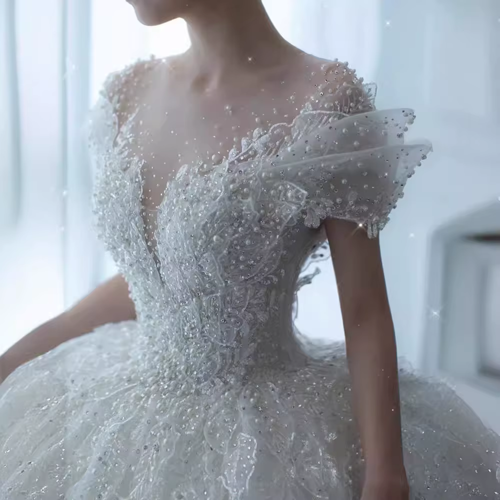 Robe de mariée princesse Sexy de luxe en perles de cristal, en Tulle bouffant, blanche, haut de gamm