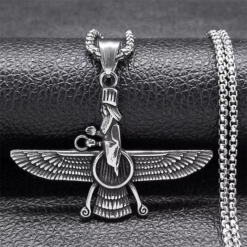 Farvahar Ahura Persia Symdangers Collier Zoroastrien pour Femme et Homme, Acier Inoxydable, Amulette