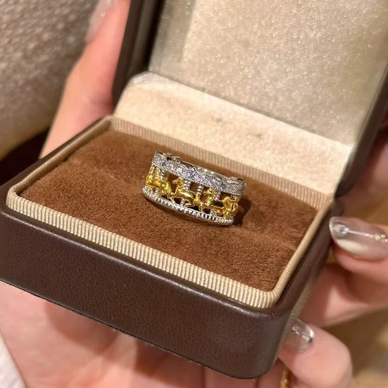 ANENJERY 'Merry-go-round' Bague creuse en zircon pour femme, design vintage de luxe français, bijoux