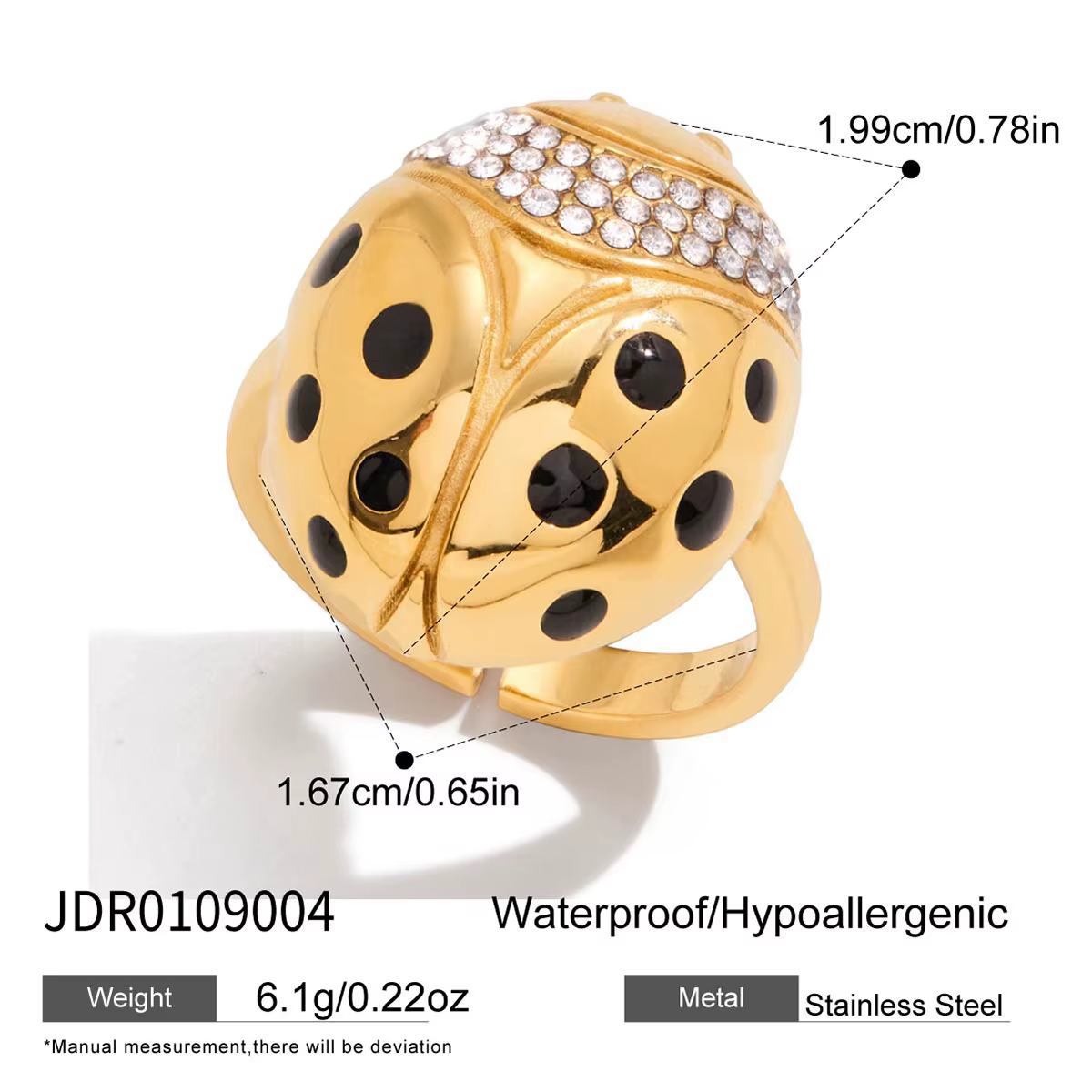 Ars – bague coccinelle en acier inoxydable plaqué or 18 carats, bagues en Zircon incrusté pour femme