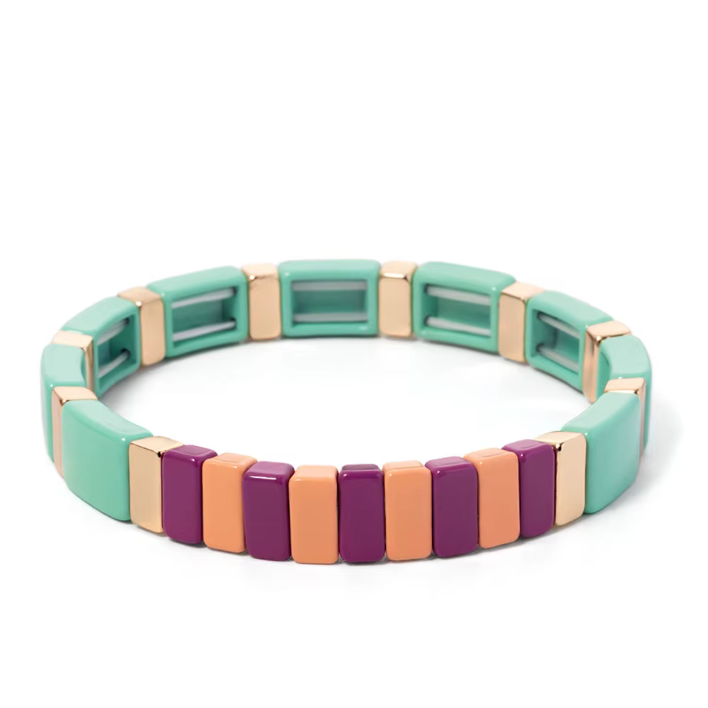 Bracelets en alliage carré coloré pour femmes, bijoux bohèmes, carreaux d'émail, bracelet élastique,