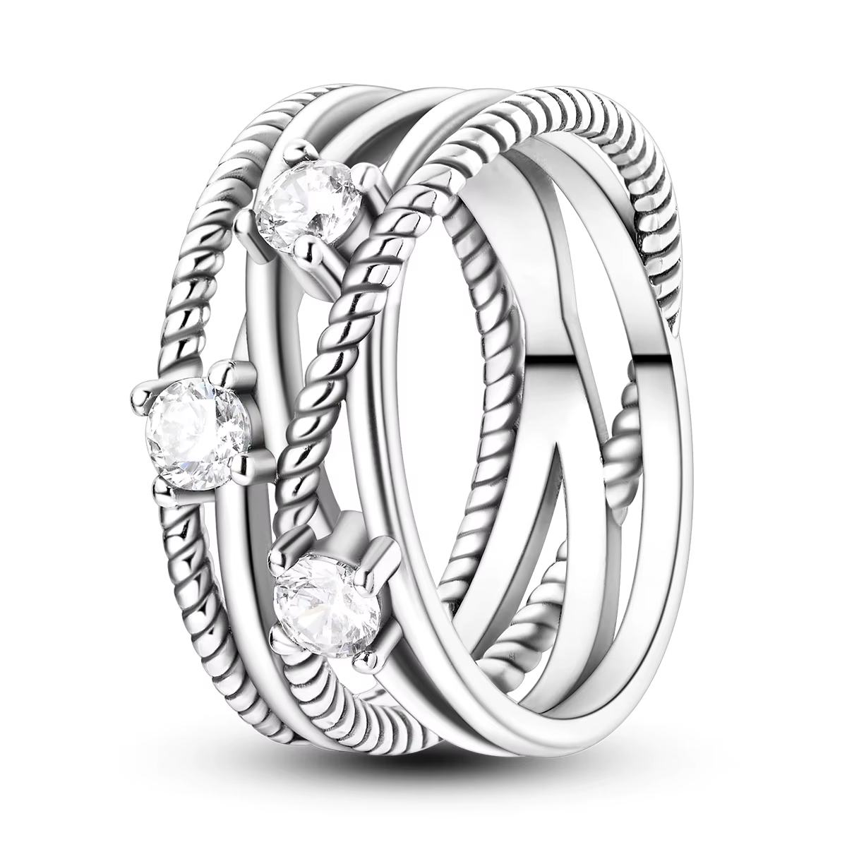 Bague torsadée en argent sterling 925 pour femme, incrustée de zirconiums cubiques, délicate, empila