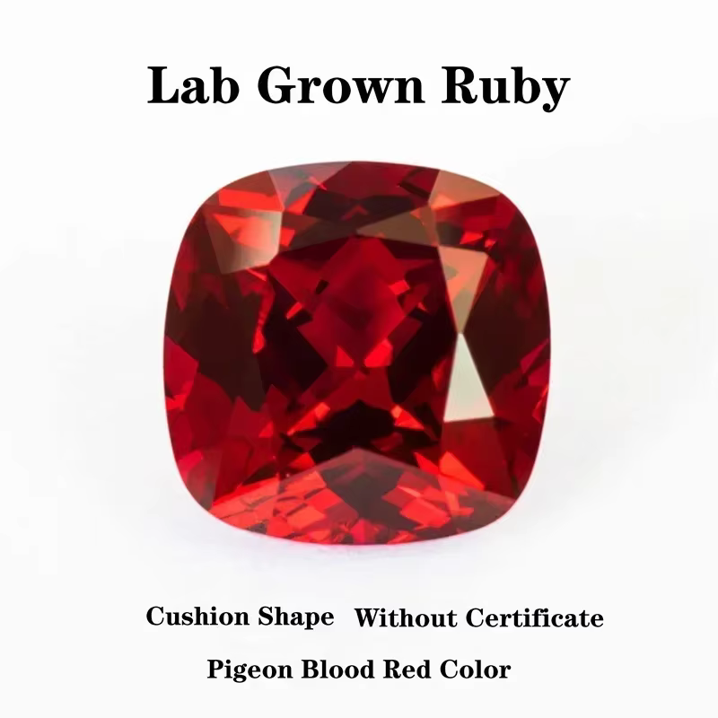 Pierre précieuse artificielle de couleur rouge sang de pigeon rubis, de forme coussin, cultivée en l