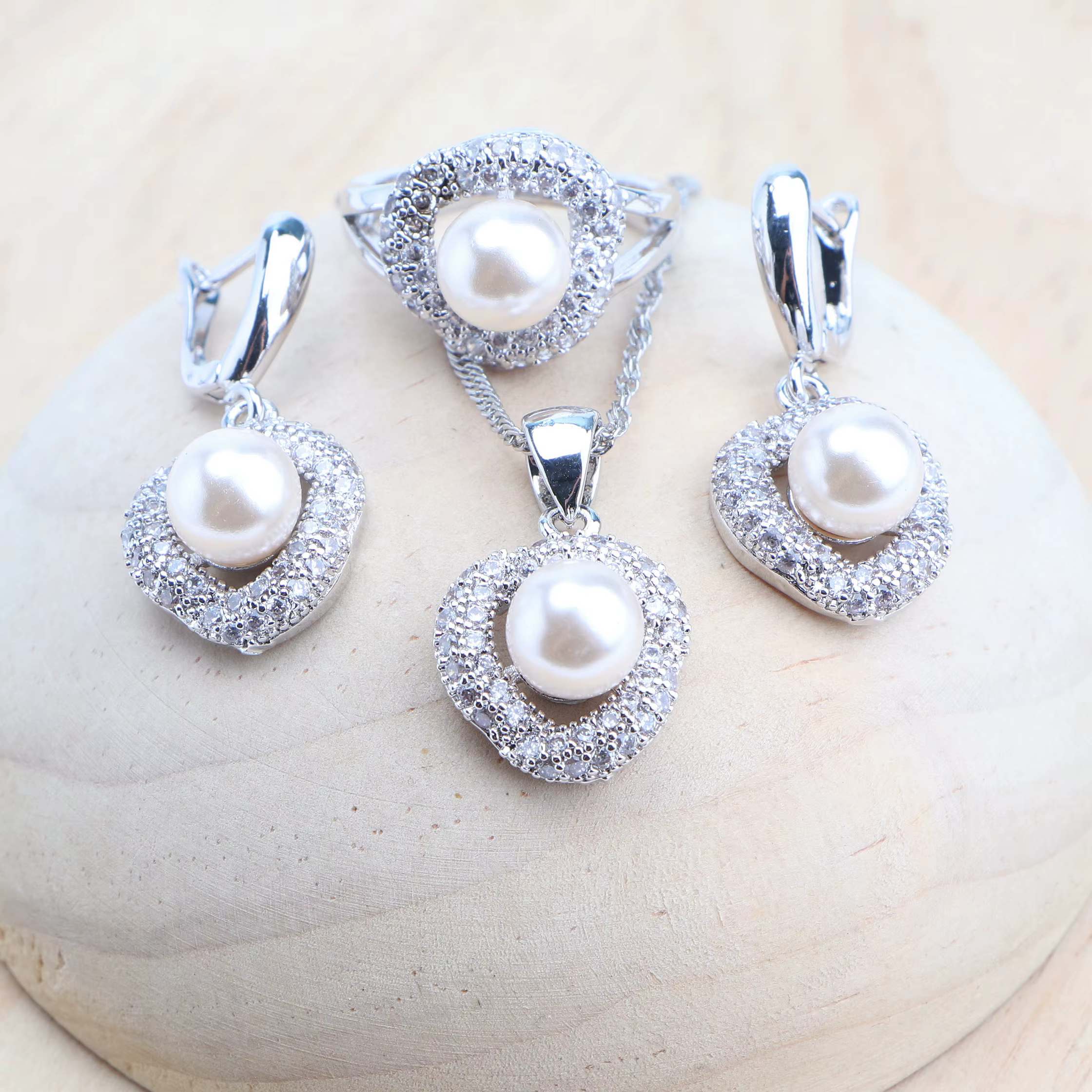 Ensemble de Bijoux en Perles Naturelles en Argent 925, Boucles d'Oreilles, Bracelets, Bagues, Penden