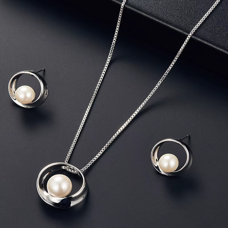 Ensemble de bijoux de mariée pour femmes et filles, collier et boucles d'oreilles en imitation de pe