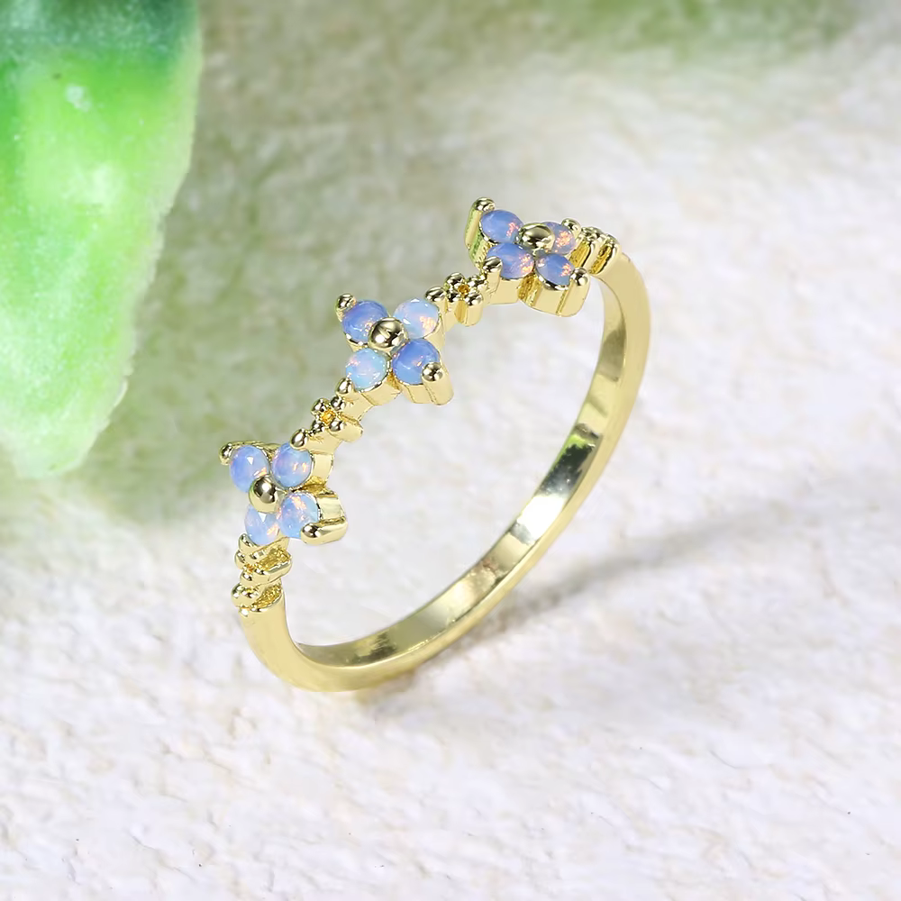 Bagues esthétiques en forme de trèfle pour femmes, couleur or, pierre d'opale, bague fine, bijoux, c
