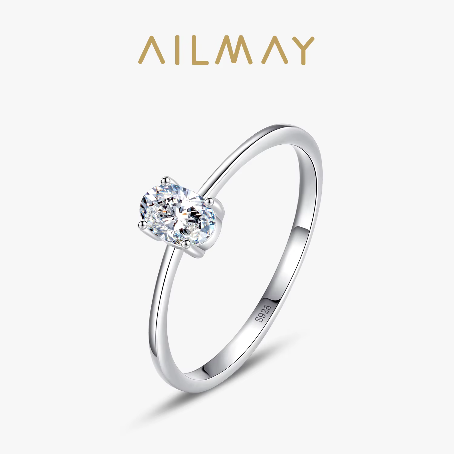 Ailmay – bagues ovales simples en zircone pour femmes, en argent Sterling 925 véritable, bijoux fins