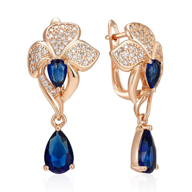 Kinel-Boucles d'oreilles pendantes longues en or rose pour femmes, bijoux fins ethniques, fleur vint