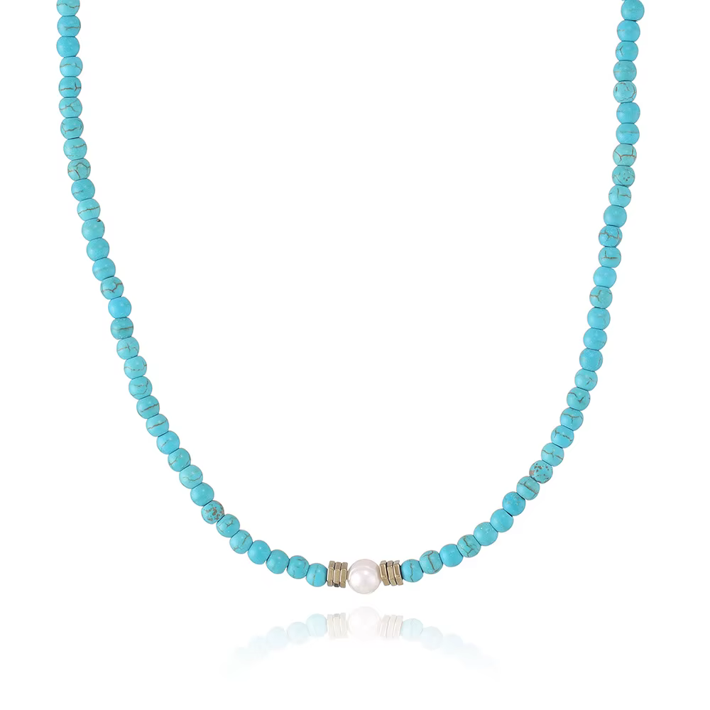 Collier Boho en perles turquoise pour femmes, plaqué or 14 carats, ras du cou, fait à la main, plage