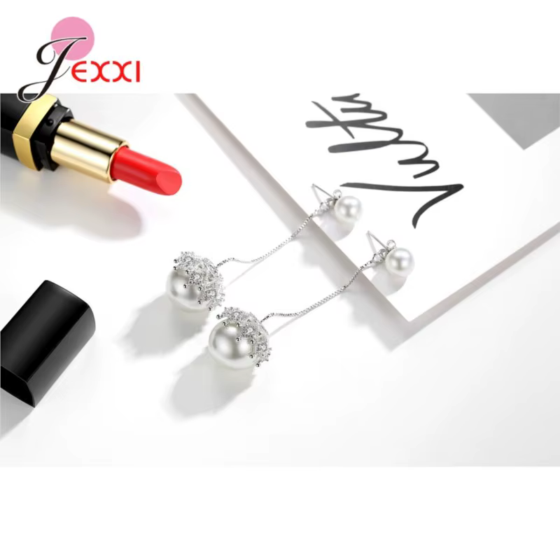Boucles d'oreilles de mariée en argent sterling 925 au design élégant pour femme, avec pendentif per