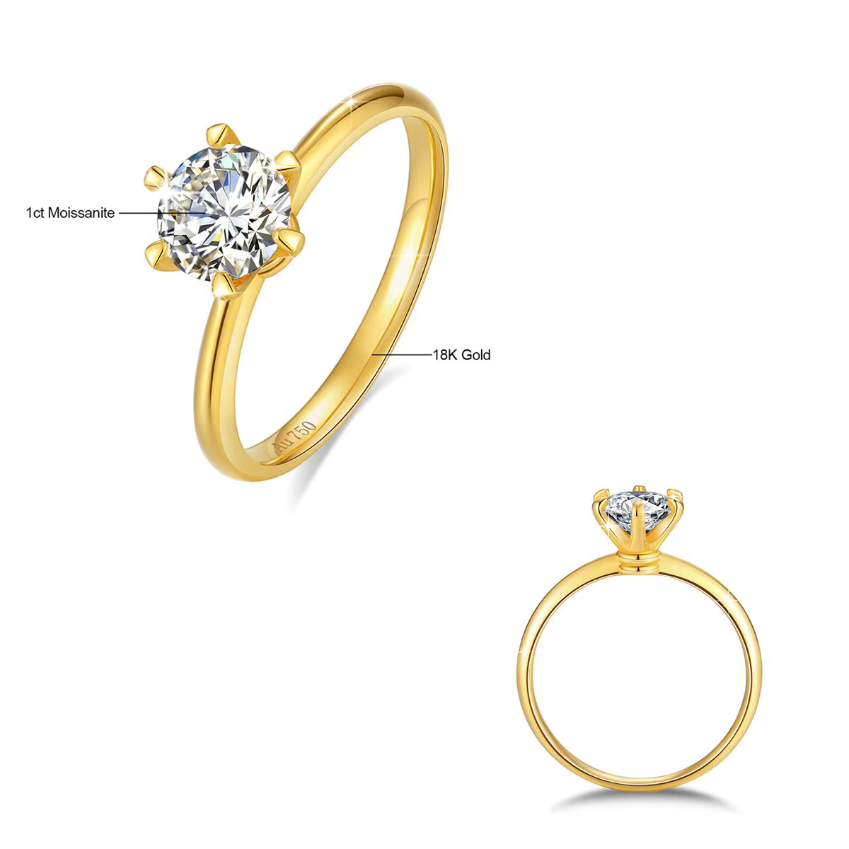 Bagues Moissanite en or véritable 18K pour femmes, bagues creuses de fiançailles, de mariage, 1 Cara