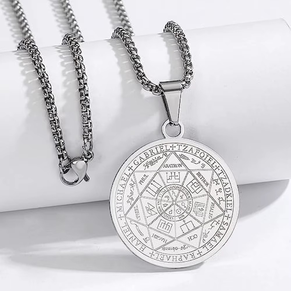 Colliers avec pendentif sceau des 7 archanges pour hommes, sceau de salomon, Talisman spirituel, amu