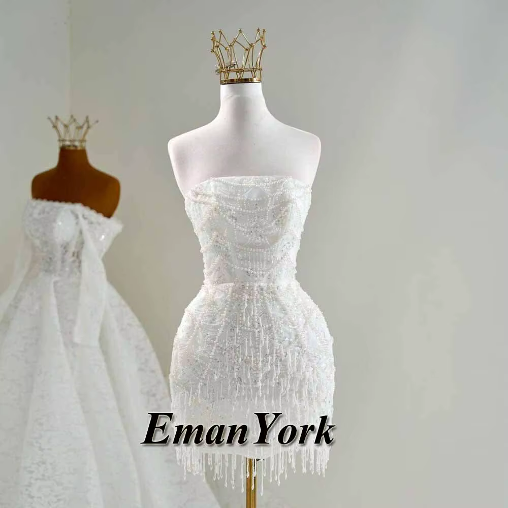 Robes de mariée miniatures délicates EmanY pour la mariée, sans bretelles, avec perles et paillettes