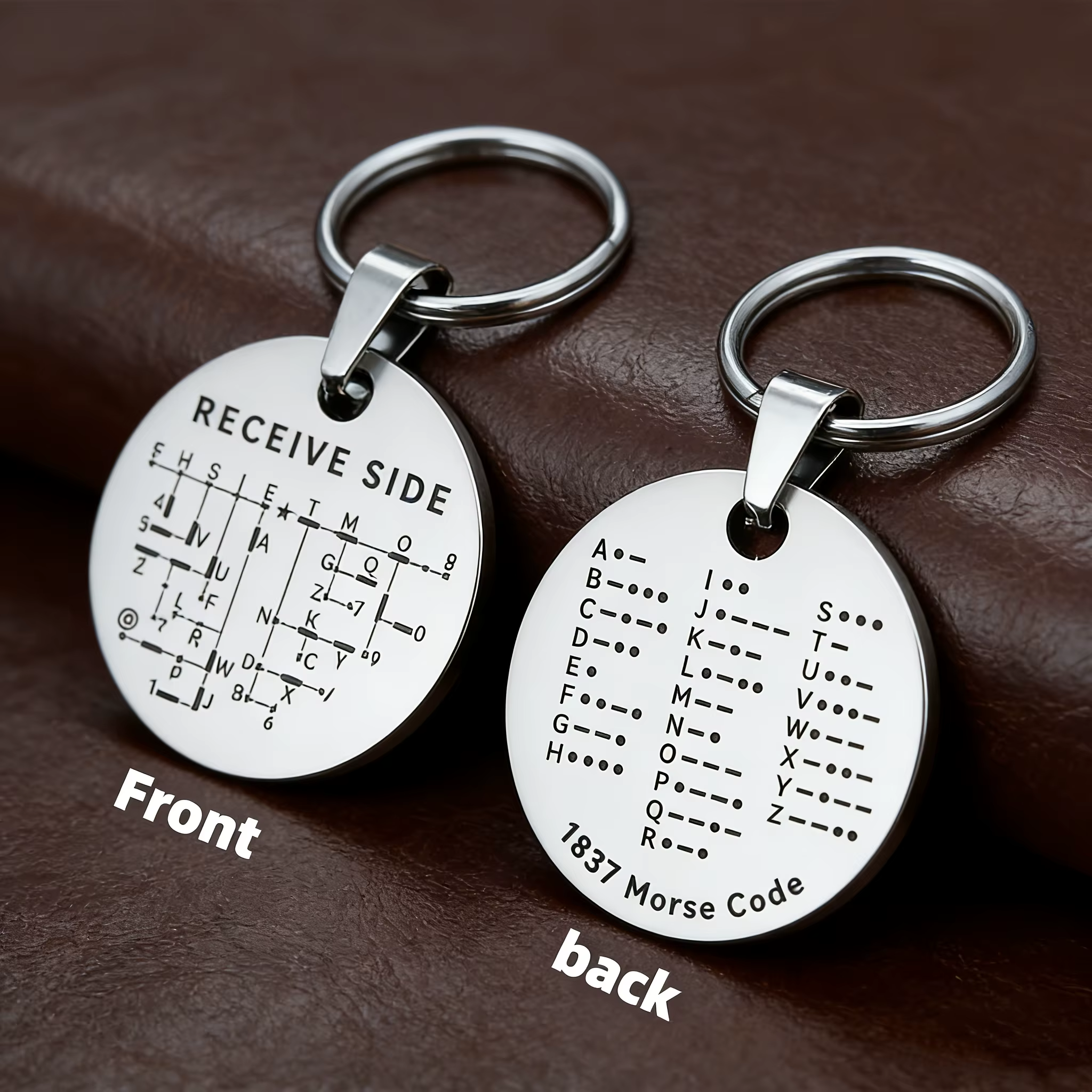 Porte-clés en code Morse, outil éducatif alphanumérique double face, accessoire de voiture en acier 