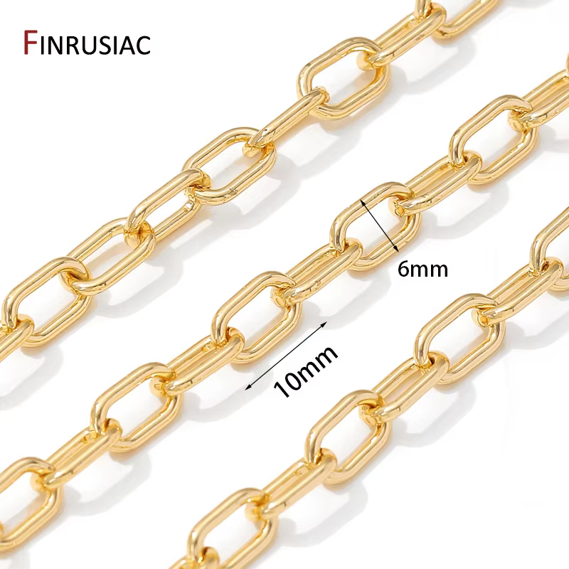 Chaîne en laiton plaqué or 14K, 1 mètre, grand câble Rolo de 7mm, chaînes en vrac pour collier, Brac