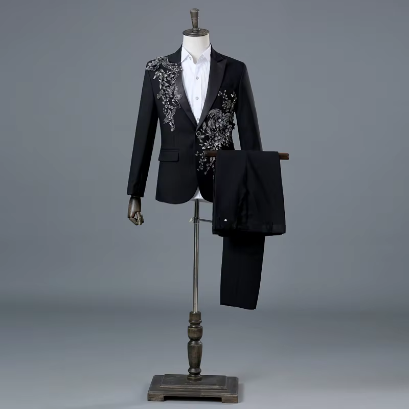 Costumes formels pour hommes, blazer en cristal à paillettes clignotantes, manteau de fête de bal, C