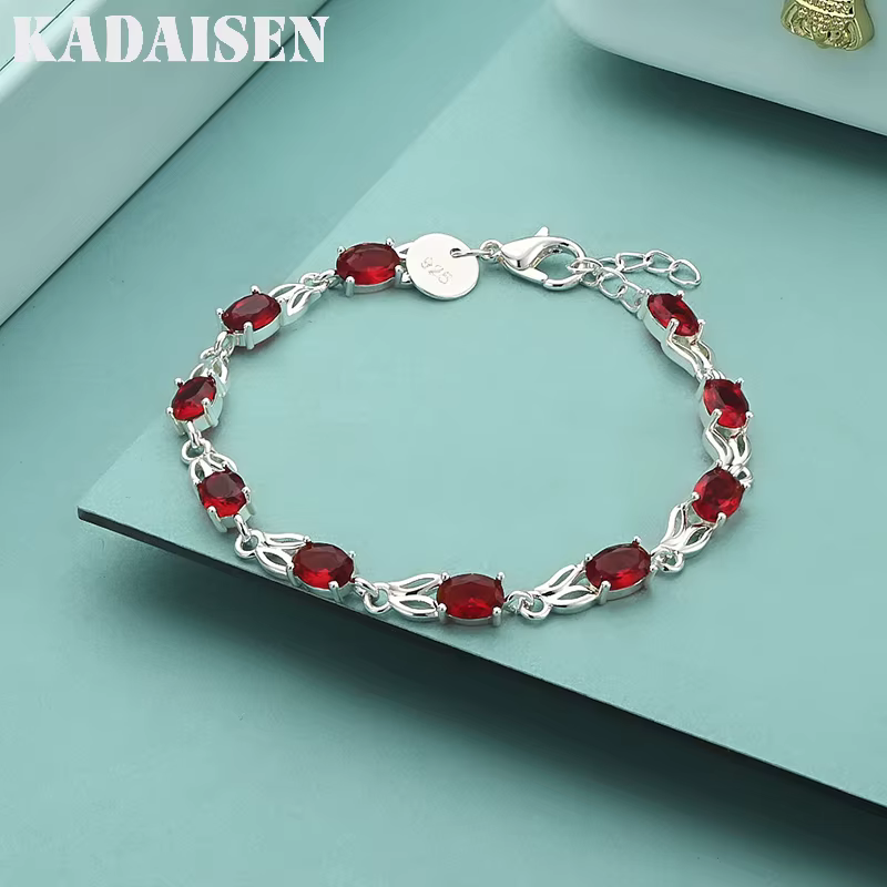 Bracelet de luxe en argent Sterling 925 avec cristaux rouges pour femmes, bijoux nobles de marques à