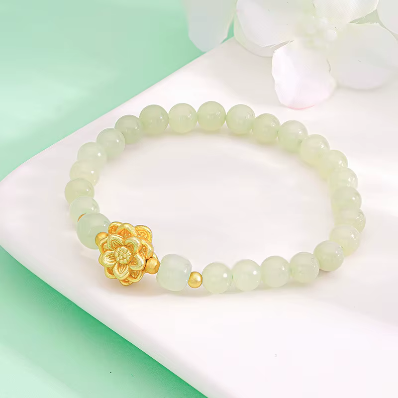 Bijoux vent National plaqué or Lotus main chaîne fleur fleur luxueux haut de gamme Bracelet femmes à