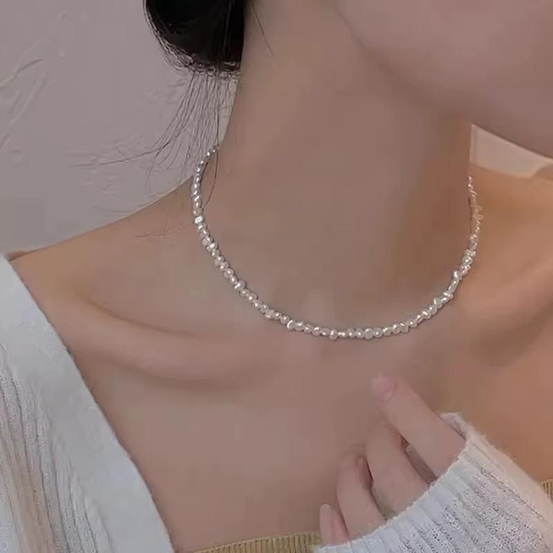 Colliers de perles d'eau douce baroques de 4-5 mm avec chaîne d'extension de 5 cm en argent sterling