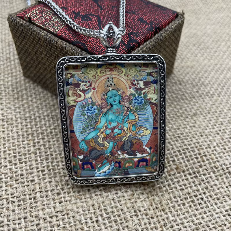 Pendentifs thaïlandais en argent vert Tara Thangka, en cuivre, Style ethnique pour hommes et femmes,