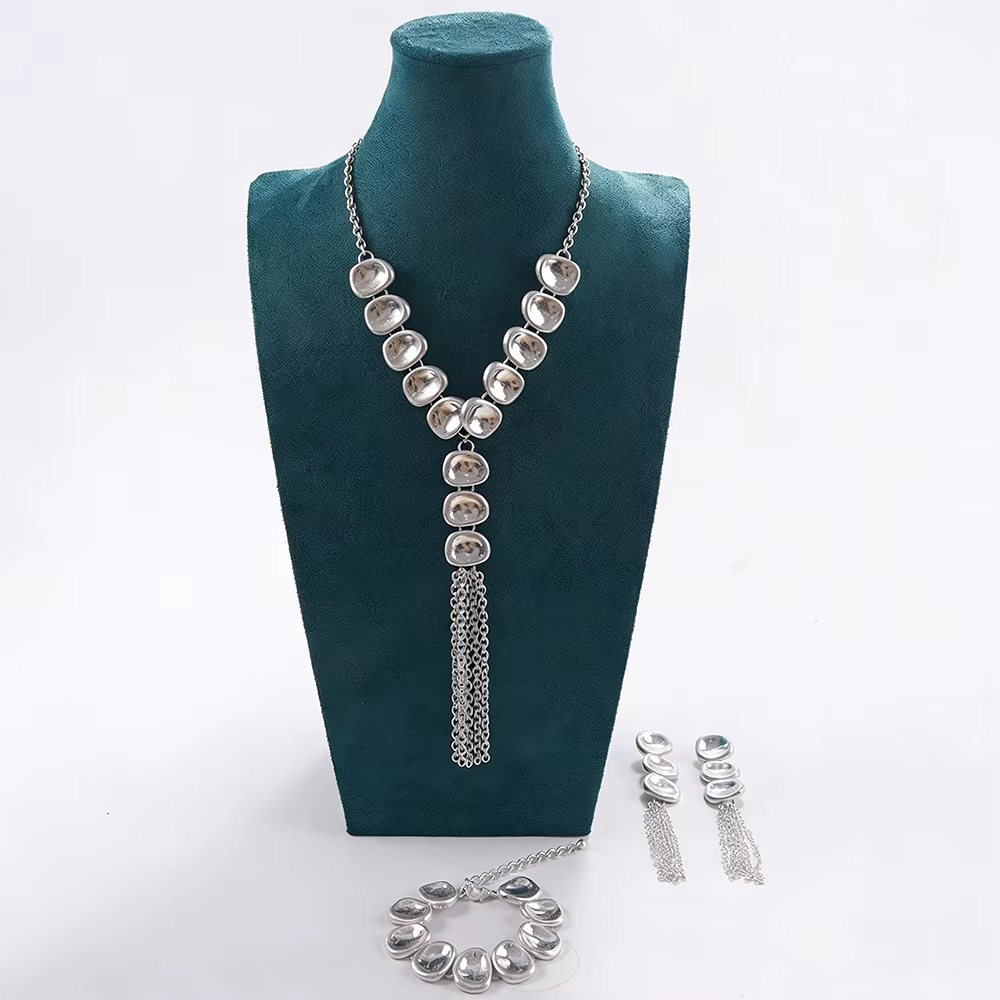 Ensemble de bijoux 3 pièces en argent massif avec pampilles, collier et bracelet cascade, bijoux élé