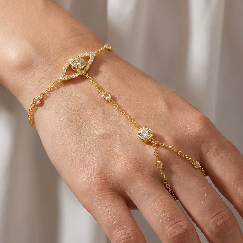 Bague-bracelet élégante pour femme en cuivre et zircon, style vintage français, bijou de main de lux