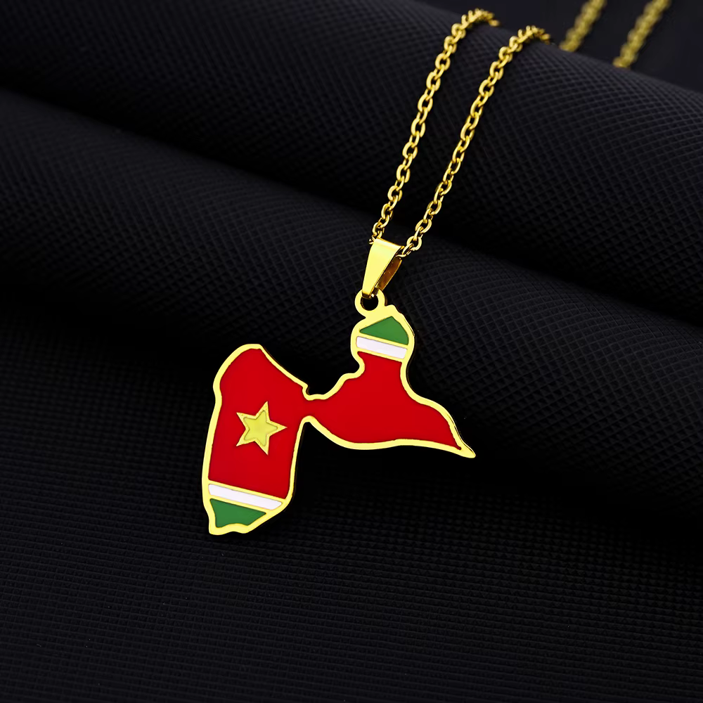 Émail Guadeloupe carte drapeau en acier inoxydable collier pendentif femmes Guadeloupean couleur or 