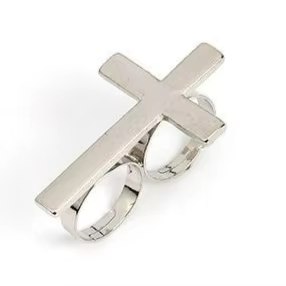 Bague Chrétienne Unisexe 2026 en Acier Inoxydable Forme Croix avec Double Anneau de Luxe pour Deux D