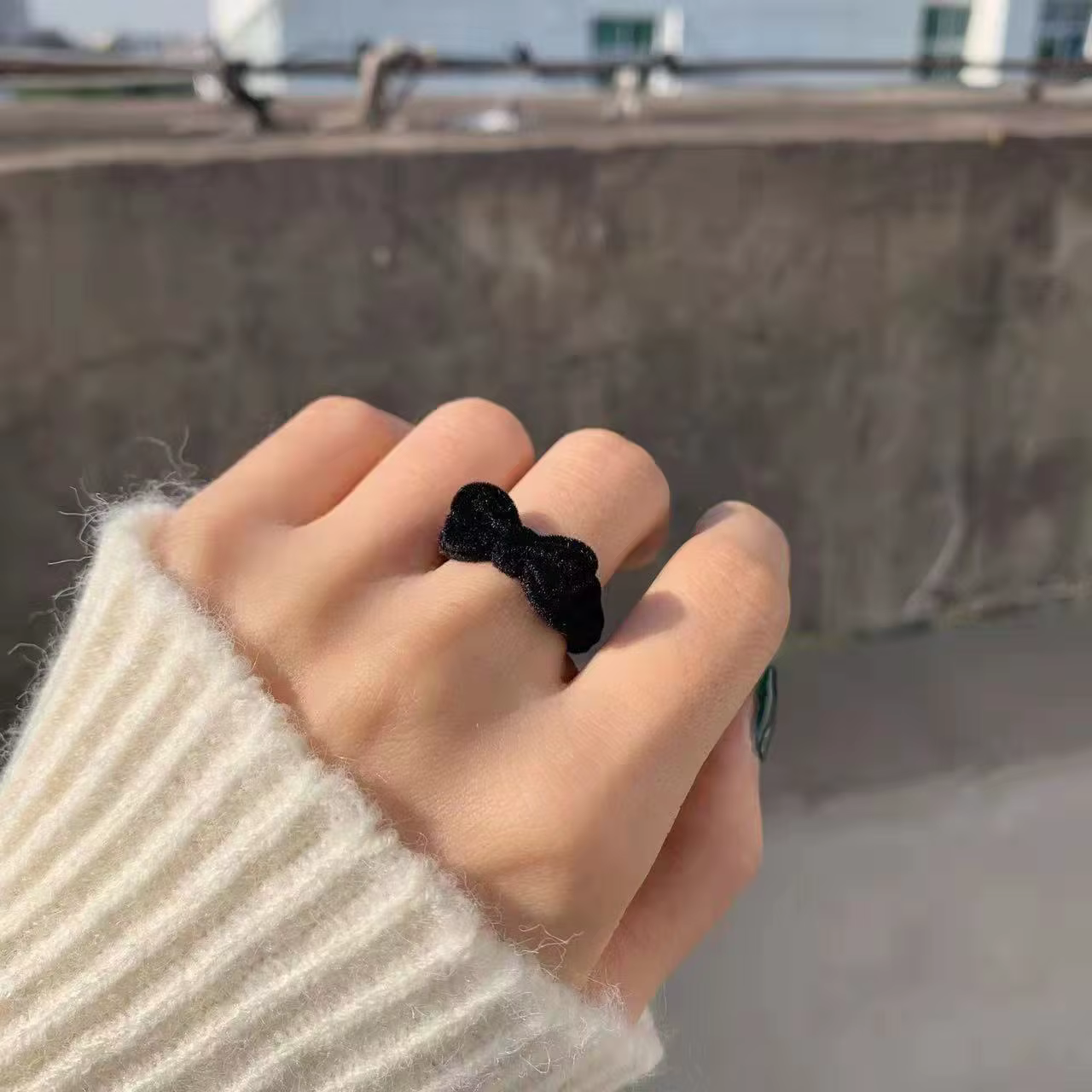 Bague à nœud papillon en velours pour femmes et filles, anneaux mignons avec nœud papillon bleu roug