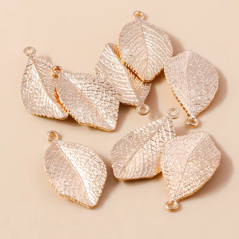 Leslie 10 pièces 31*18mm métal couleur or feuilles breloques pendentifs pour bijoux à bricoler soi-m